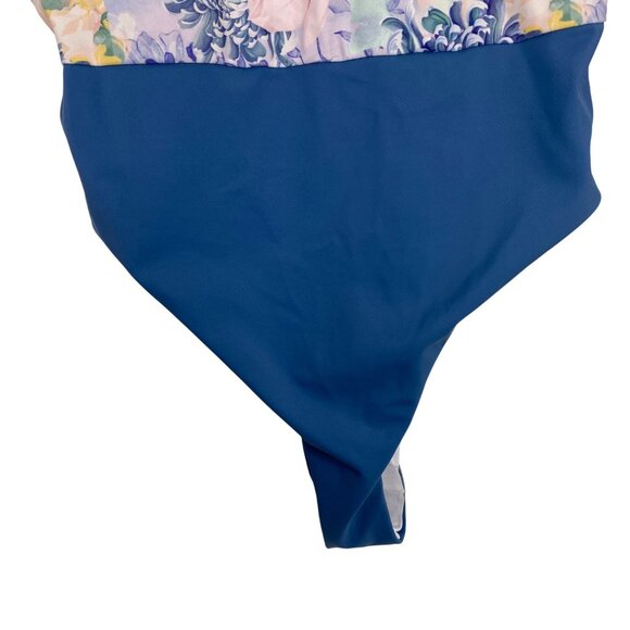 New PHAX Claridad Long Sleeve Blue Floral Color Block Paddle Swim Suit Women Sm - Picture 6 of 10